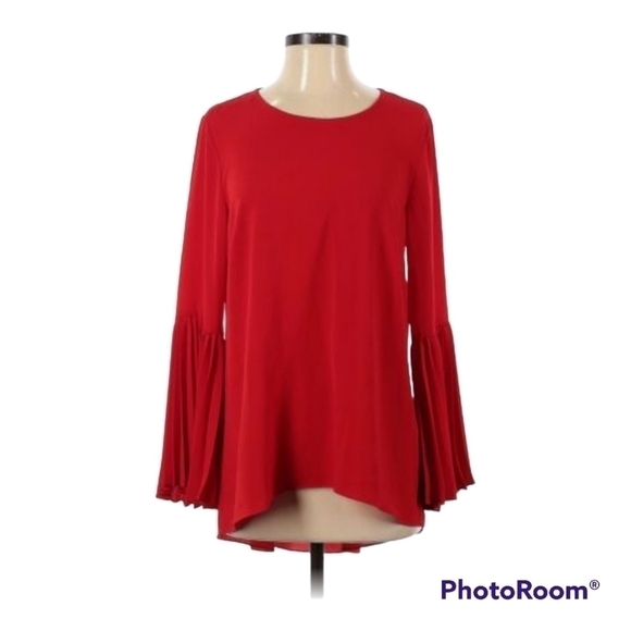 ❤️𝅺VINTAGE red round neck tunic top with pleated bell sleeves - Picture 1 of 5